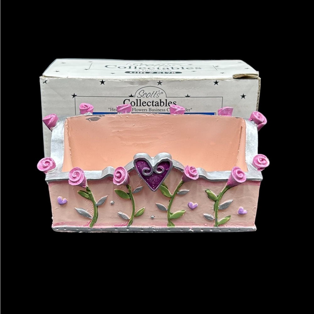 Vintage Scott’s Collectables hearts and flowers Business Card Holder New!